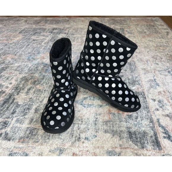UGG Other - UGG Classic Short Black Metallic Silver Polka Dot Boots 1093813k Womens Kids 4